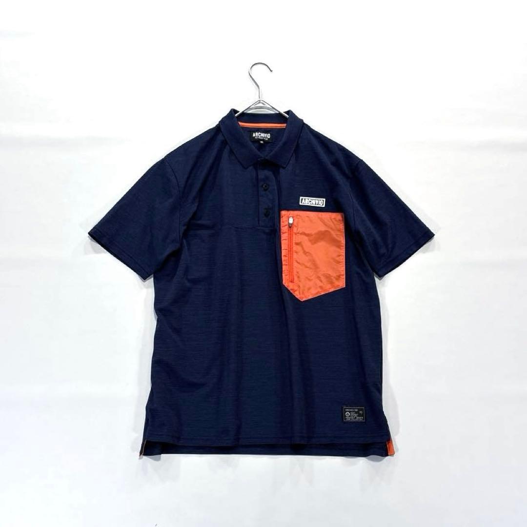 アルチビオ　半袖ポロシャツ　ネイビー　48 L バックロゴ　オレンジポケット