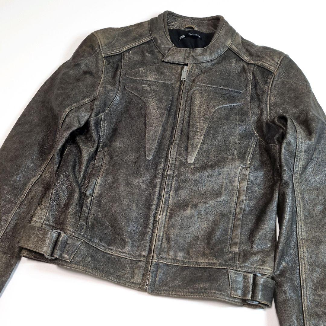 ZARA ザラ ライダース ラムレザー ダメージ加工 バイクウェア プロテクター
