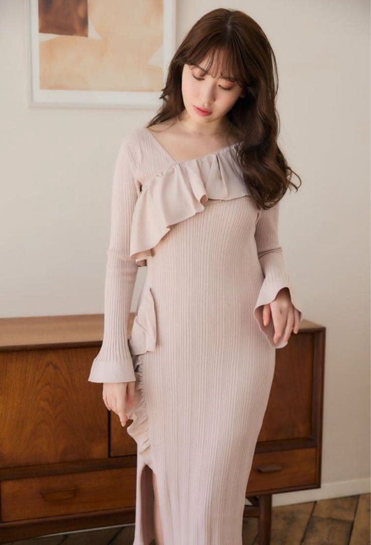 ワンピース Her lip to Ruffle Wrap Rib Knit Dress M