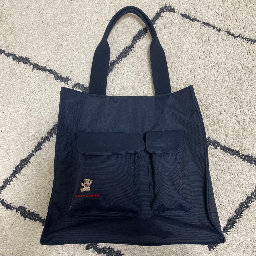 希少 Ralph Lauren トートバッグ ブラック ポロベア 刺繍