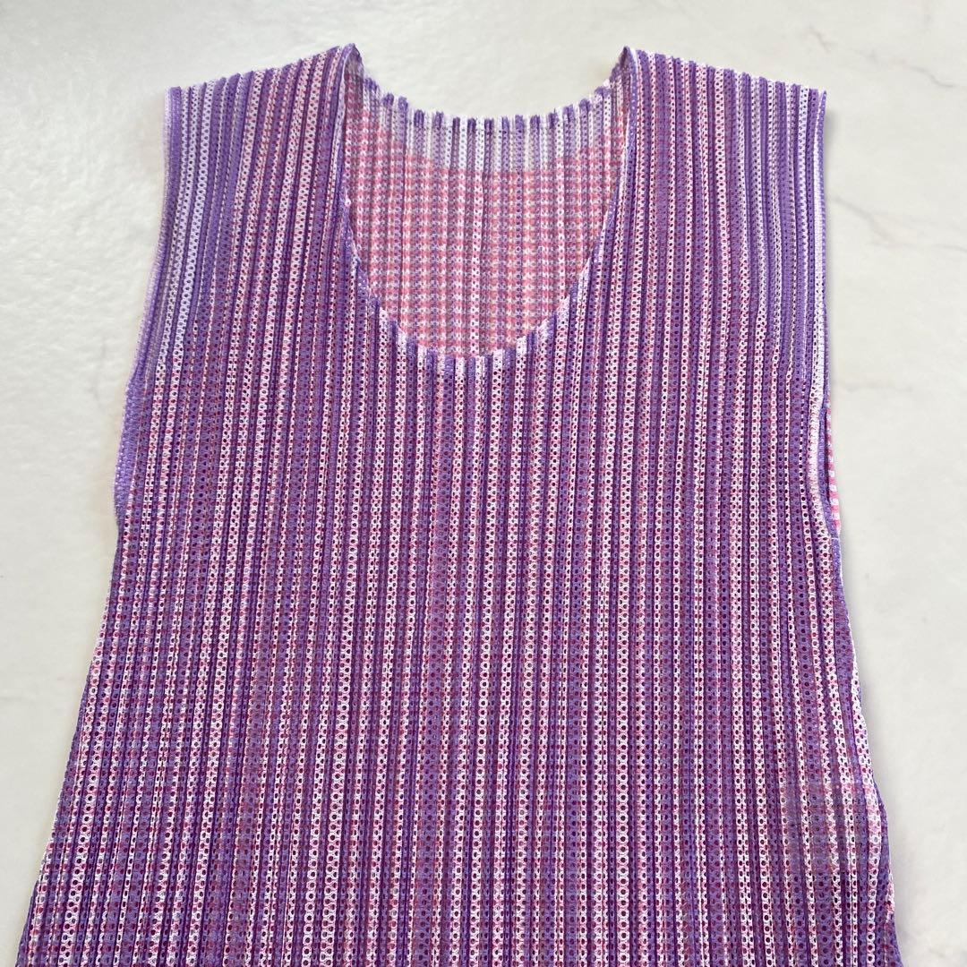 美品★ISSEY MIYAKE イッセイミヤケ ノースリーブワンピース 紫系 3