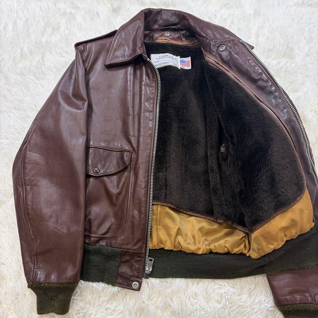 希少XL ショット 184SM A-2 フライトジャケット 牛革 ボアライナー