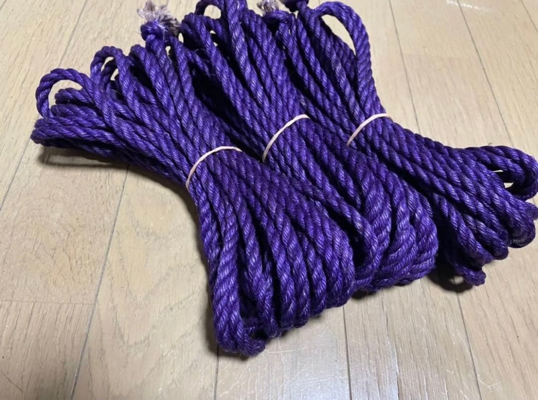 緊縛用麻縄　蜜蝋鞣し　紫色6mm×8M 3本セット　煮鞣し