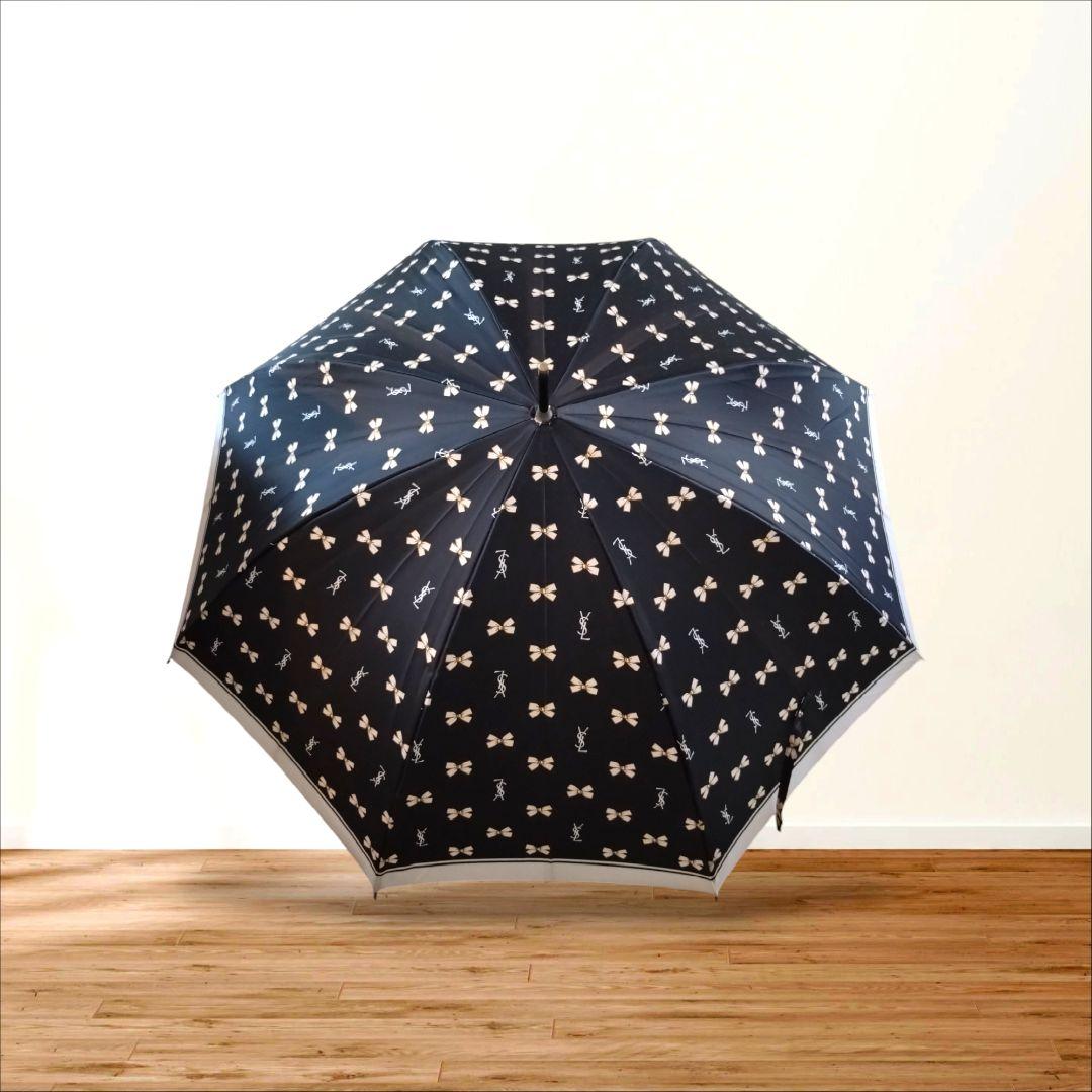 イヴサンローラン YSL リボン 傘 ブラック 黒 晴雨兼用