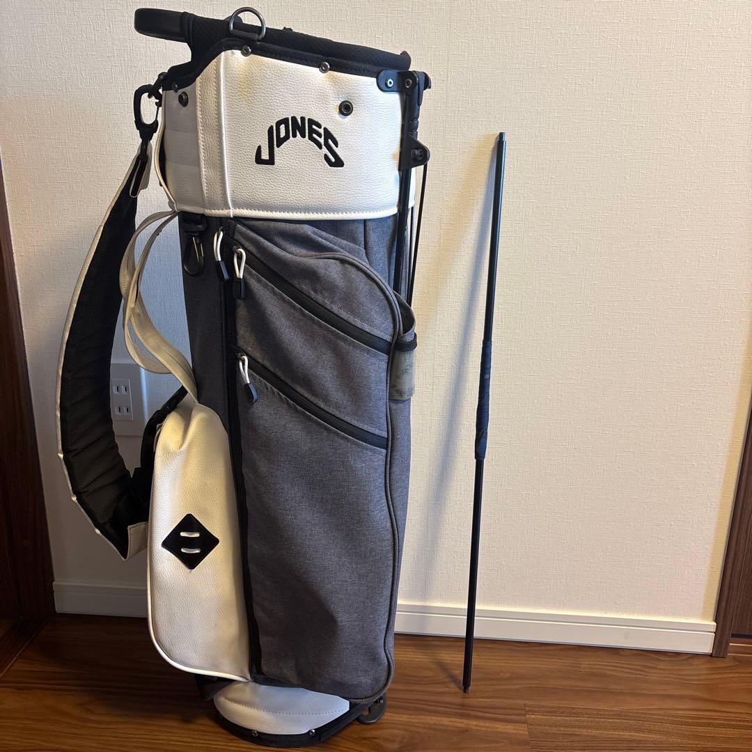 【ジャンク品】JONES キャディバッグ スタンド付き ホワイト/グレー