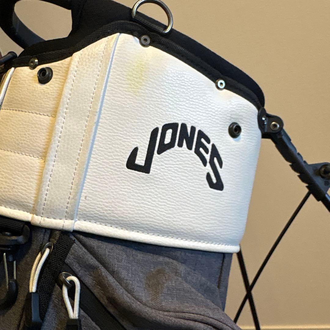 【ジャンク品】JONES キャディバッグ スタンド付き ホワイト/グレー
