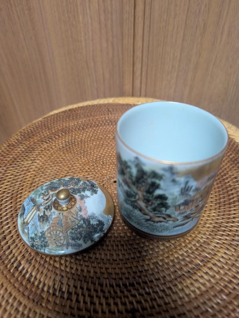 九谷焼焼き.夫婦蓋付湯呑.夫婦蓋付茶碗.金彩、色絵年代物