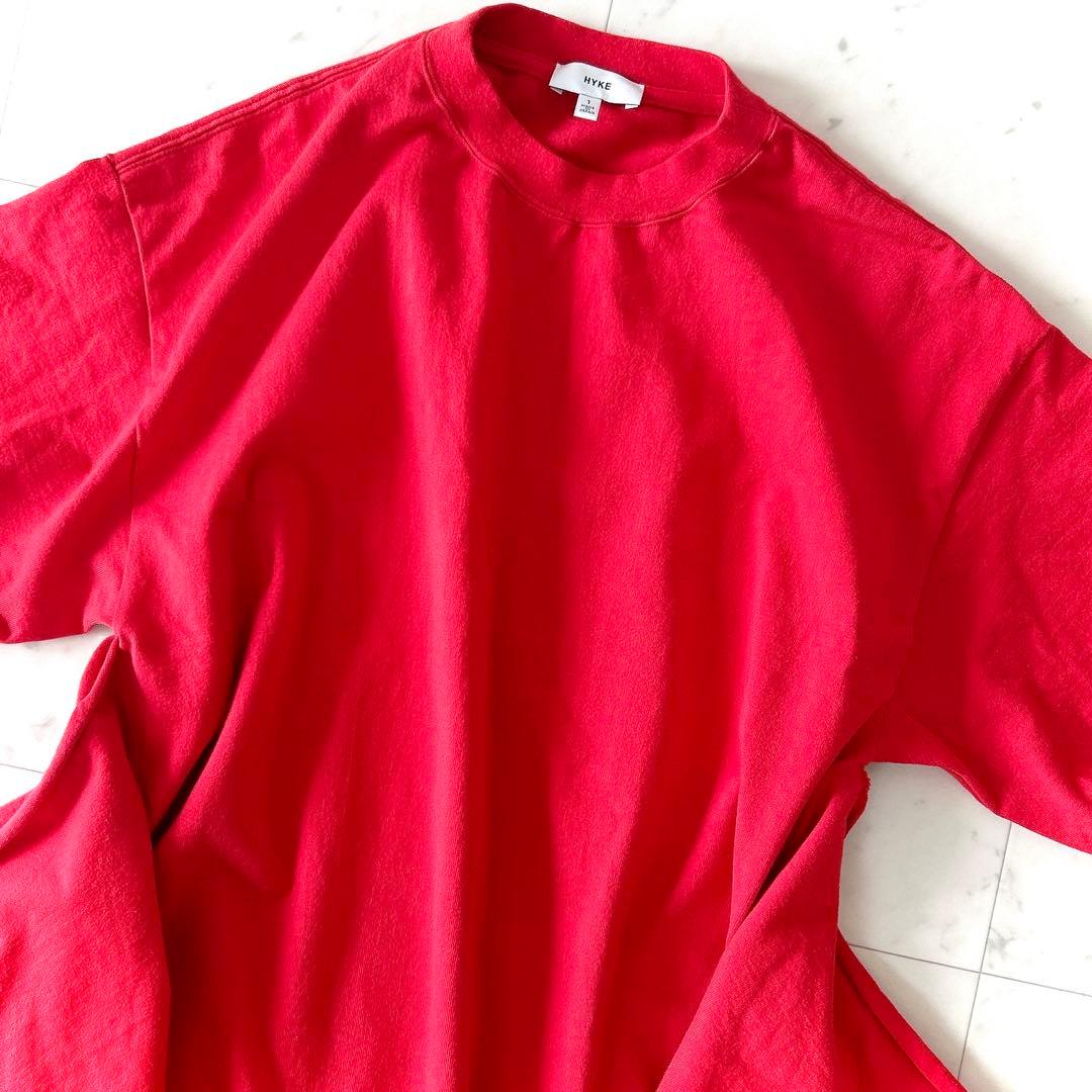 美品 HYKE ハイク コットン ロングワンピース レッド 変形デザイン 赤