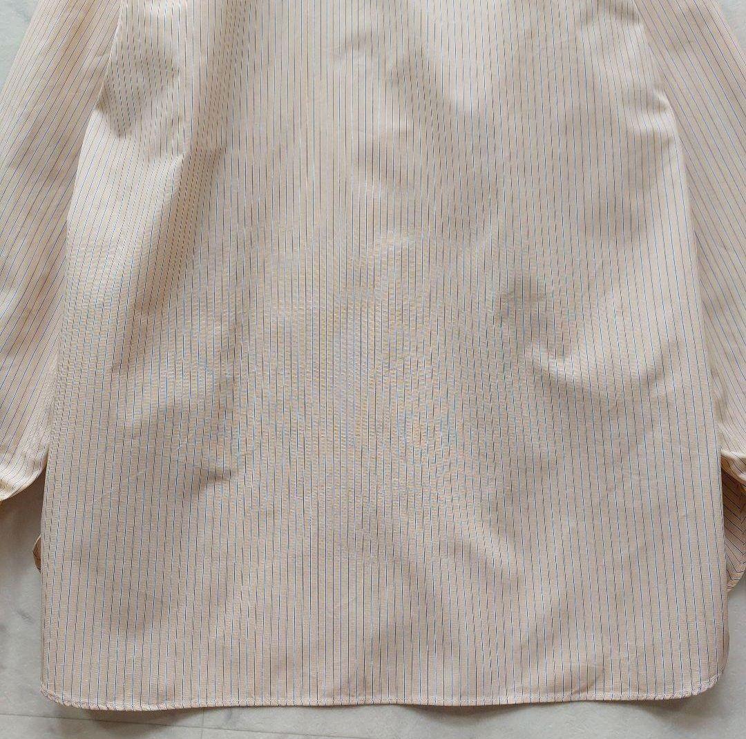 高級 シャルベ Charvet フランス製 ストライプ ノーカラーシャツ 12