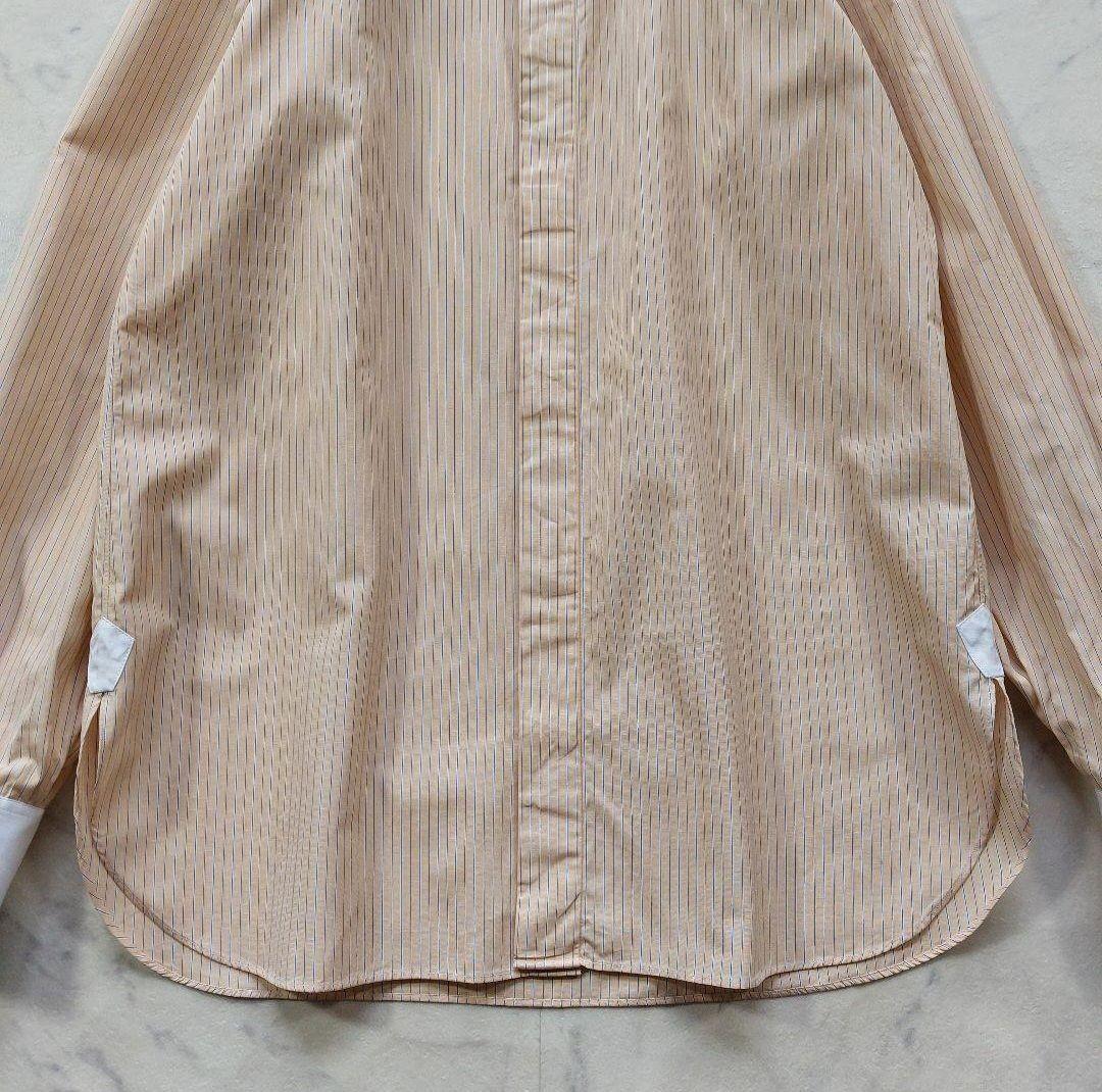 高級 シャルベ Charvet フランス製 ストライプ ノーカラーシャツ 12