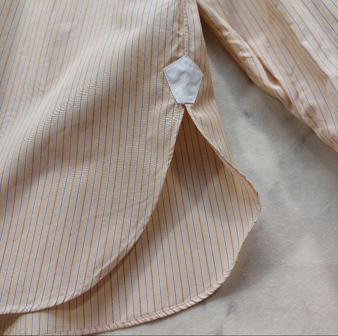 高級 シャルベ Charvet フランス製 ストライプ ノーカラーシャツ 12