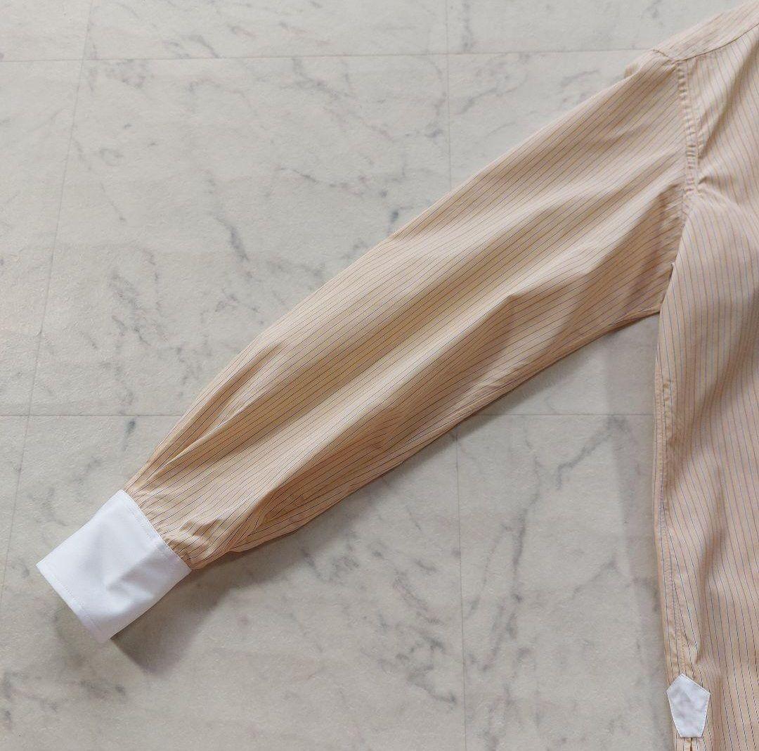 高級 シャルベ Charvet フランス製 ストライプ ノーカラーシャツ 12