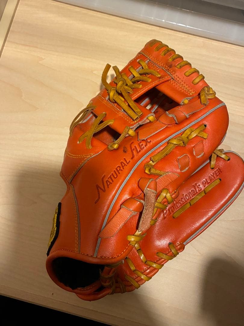 オレンジ色 レザー 野球グローブ Natural Flex ハイゴールド　巳極