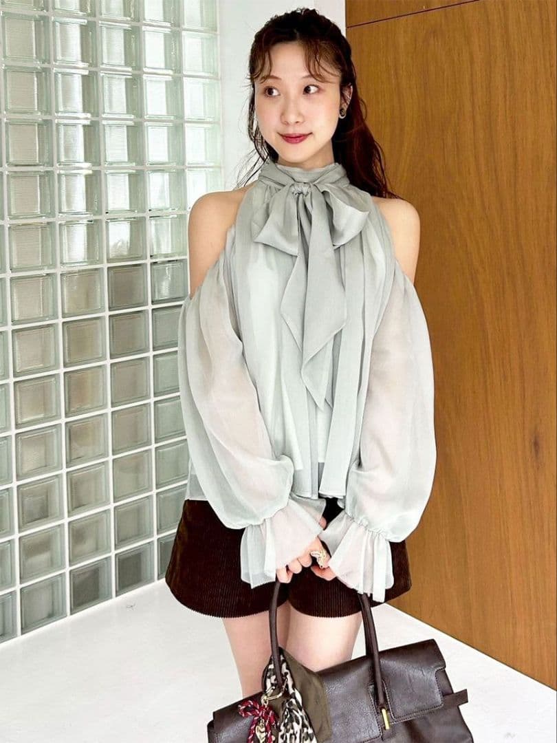 Lily brown♡【WEB限定カラー】ドレープボウタイシフォンブラウス