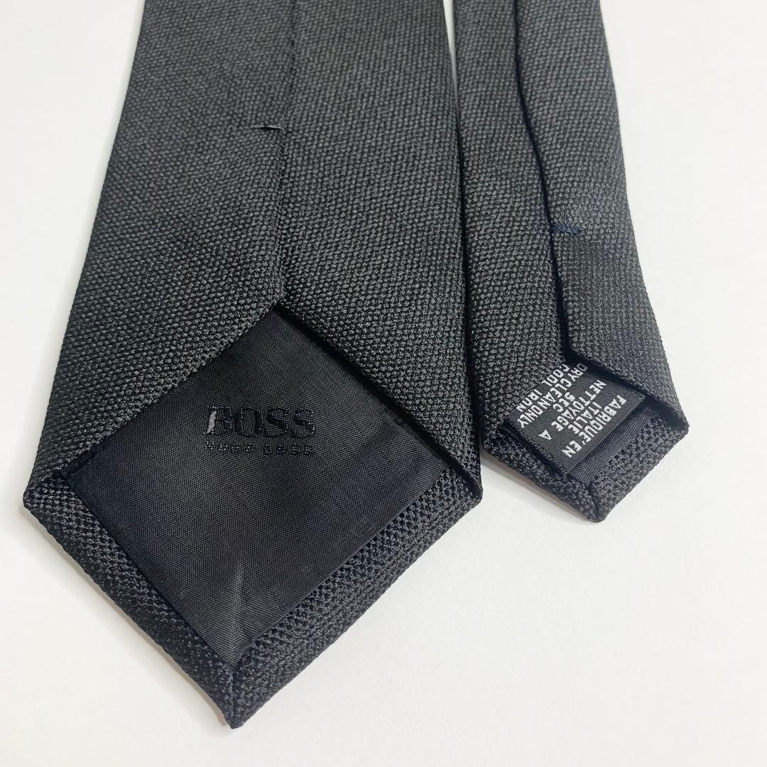 HUGO BOSS 無地系 ソリッド ジャカード シルク100黒 ネクタイ