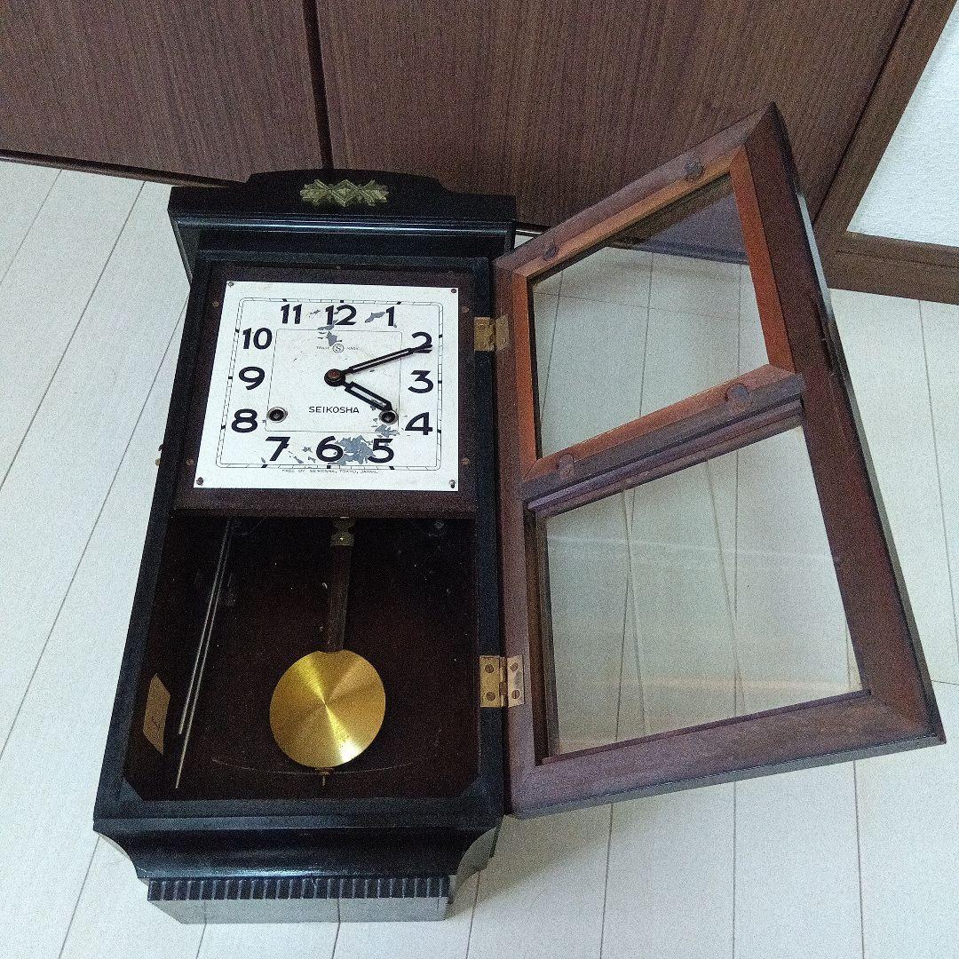精工舎 SEIKO 宮型角文字盤柱時計 掛け時計 振り子 アンティーク 動作品