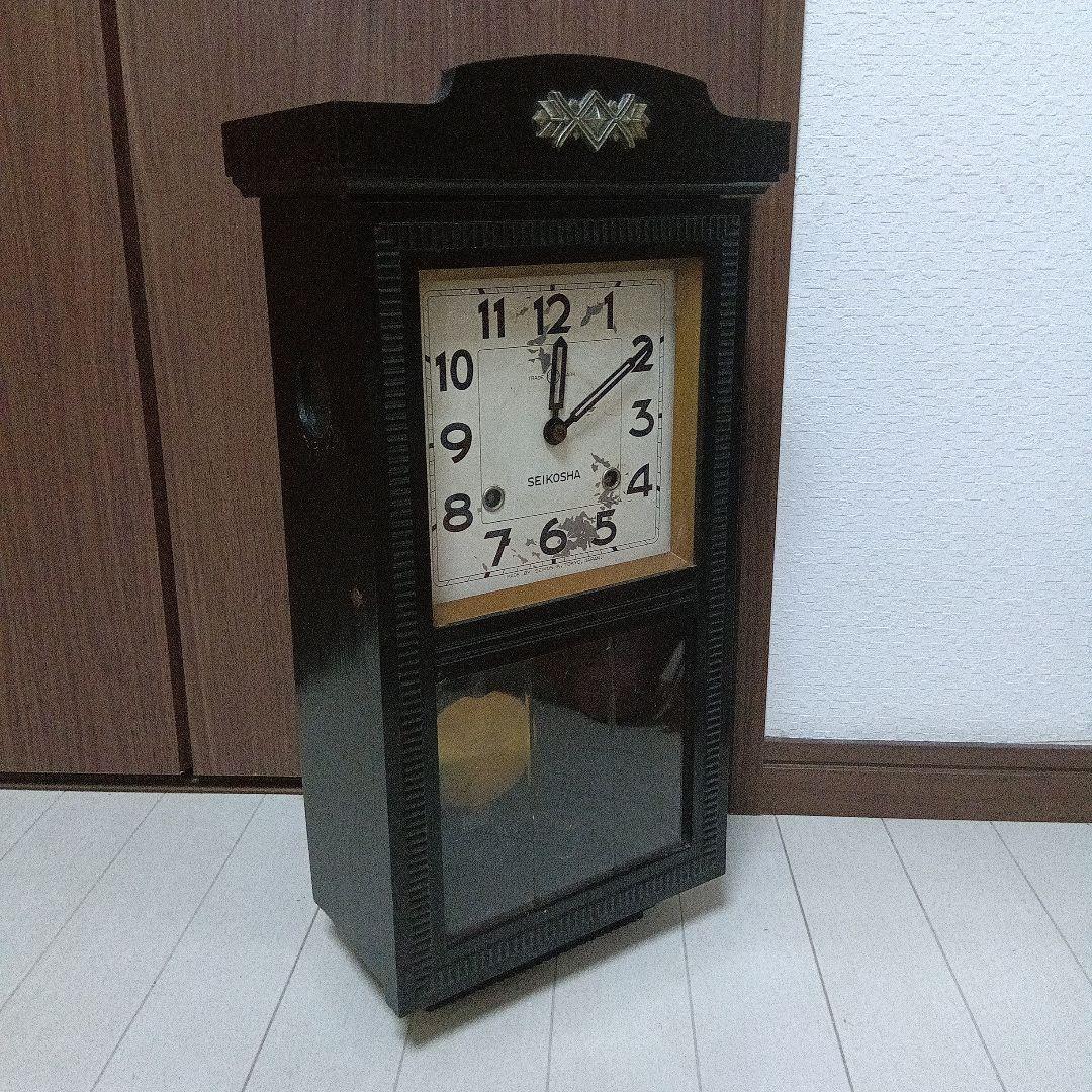 精工舎 SEIKO 宮型角文字盤柱時計 掛け時計 振り子 アンティーク 動作品