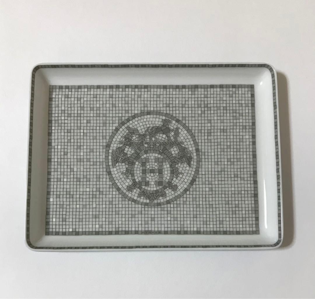 エルメス モザイクヴァンキャトルプラチナコレクション長方形皿陶器スクエアプレート