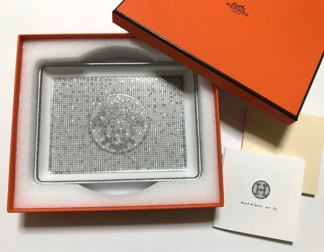 エルメス モザイクヴァンキャトルプラチナコレクション長方形皿陶器スクエアプレート