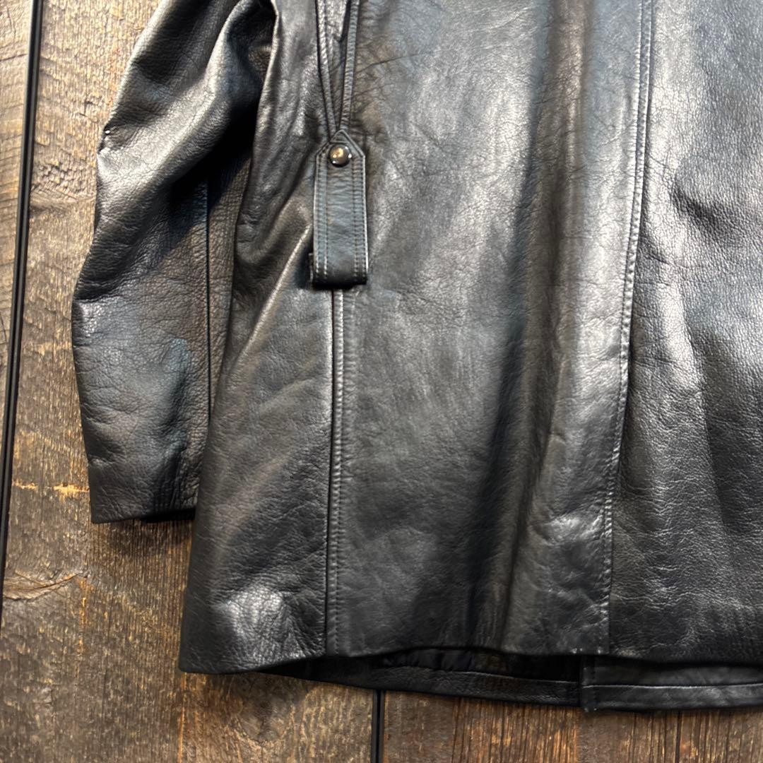 古着　本革　ポリスマンジャケット　カウハイド　ブラックライダース　ハーフジャケ.