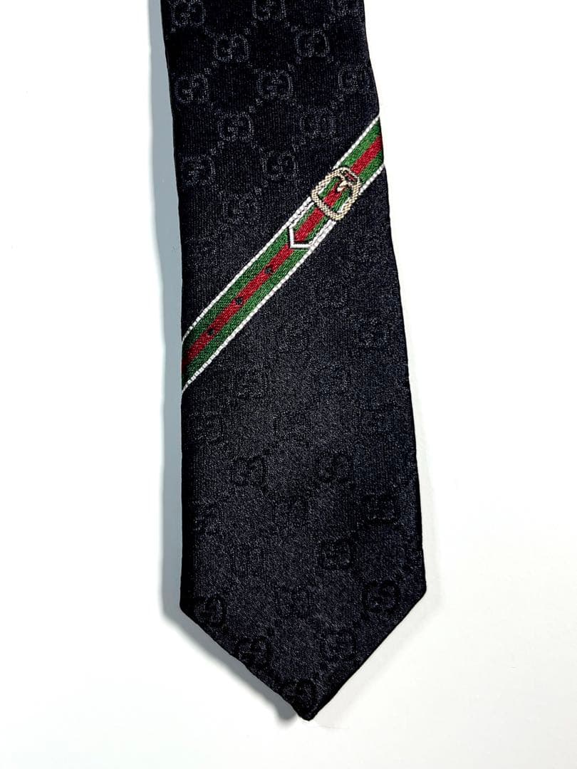 名作✨極美品✨GUCCI ネクタイ 艶あり　GG柄 シェリーライン　ベルト柄