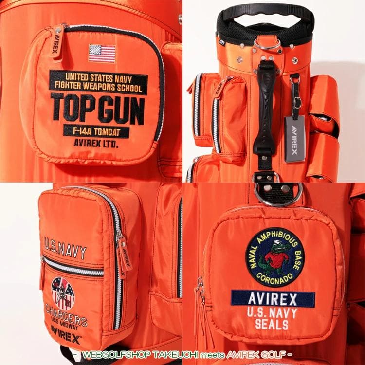 新品 AVIREX アヴィレックスゴルフ スタンド キャディバッグ オレンジ