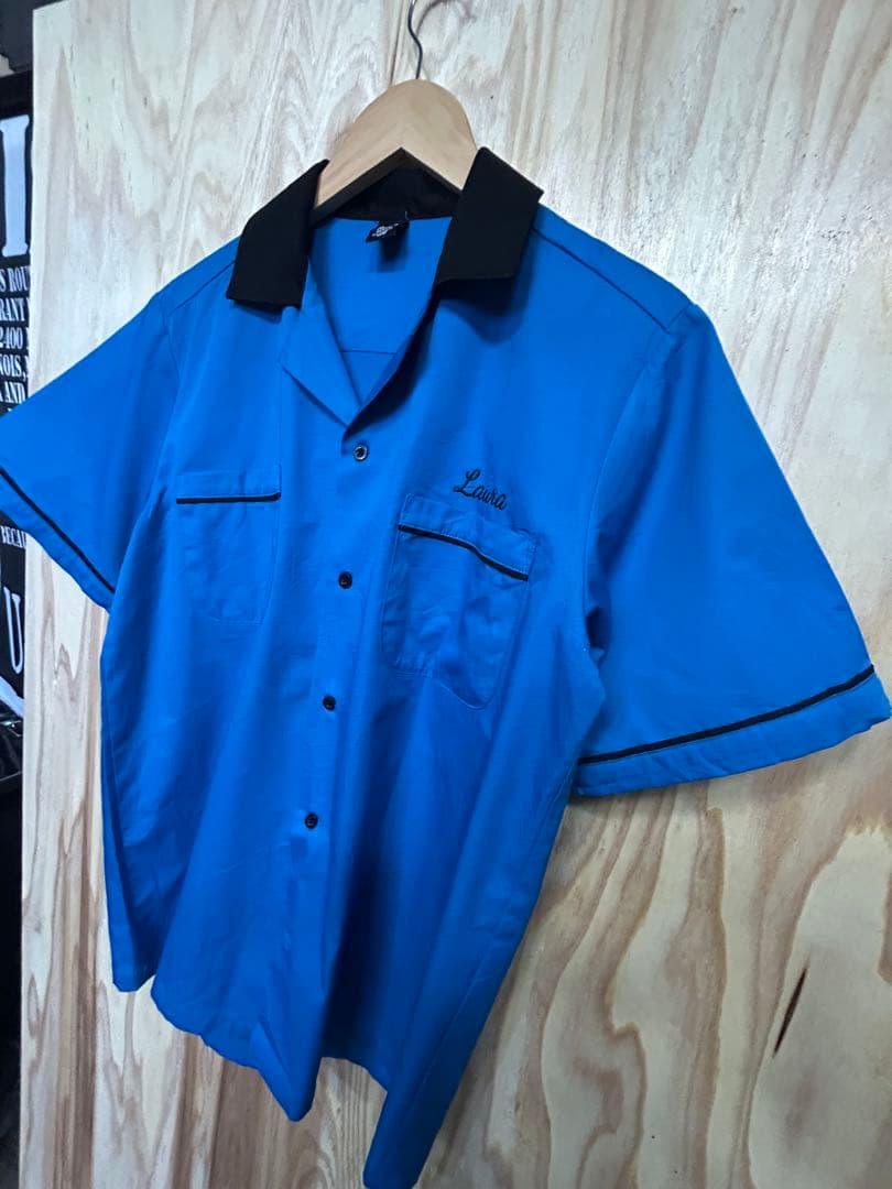 Hilton ロカビリー 50sファッションボウリングシャツ 半袖 青