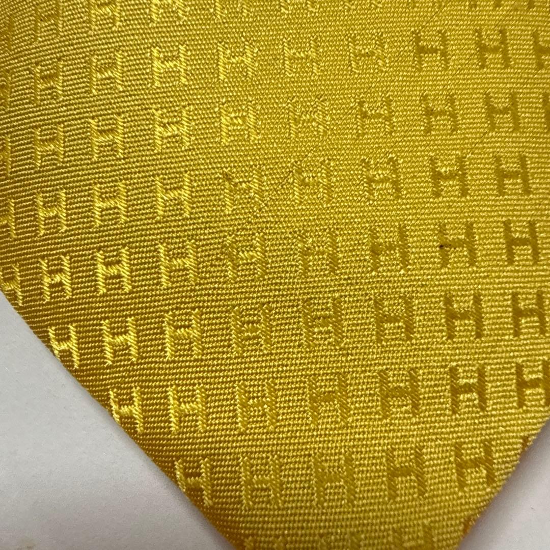 エルメス　ネクタイ　黄色　H柄H織ファソネ