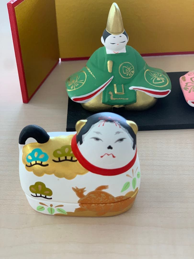 犬筥 雛人形 セット 雛祭り 陶器製 屏風 平安雛 昭峰作 鶴亀 日本の伝統行事