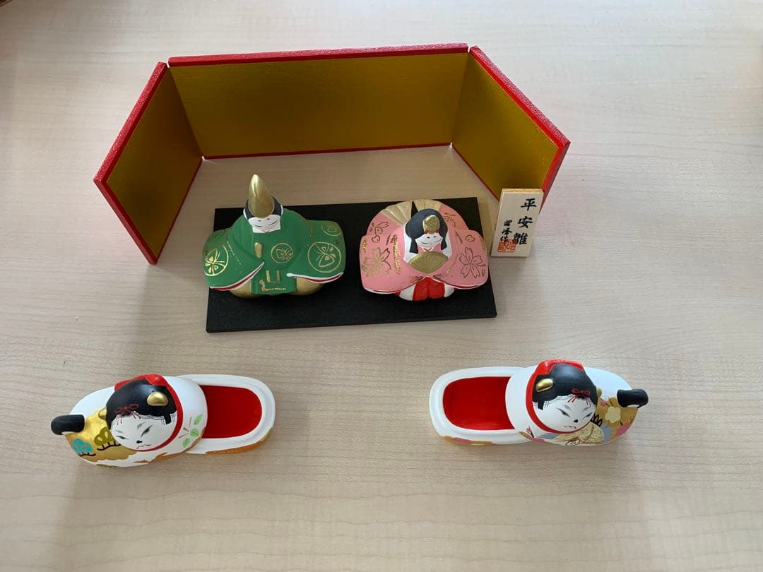 犬筥 雛人形 セット 雛祭り 陶器製 屏風 平安雛 昭峰作 鶴亀 日本の伝統行事