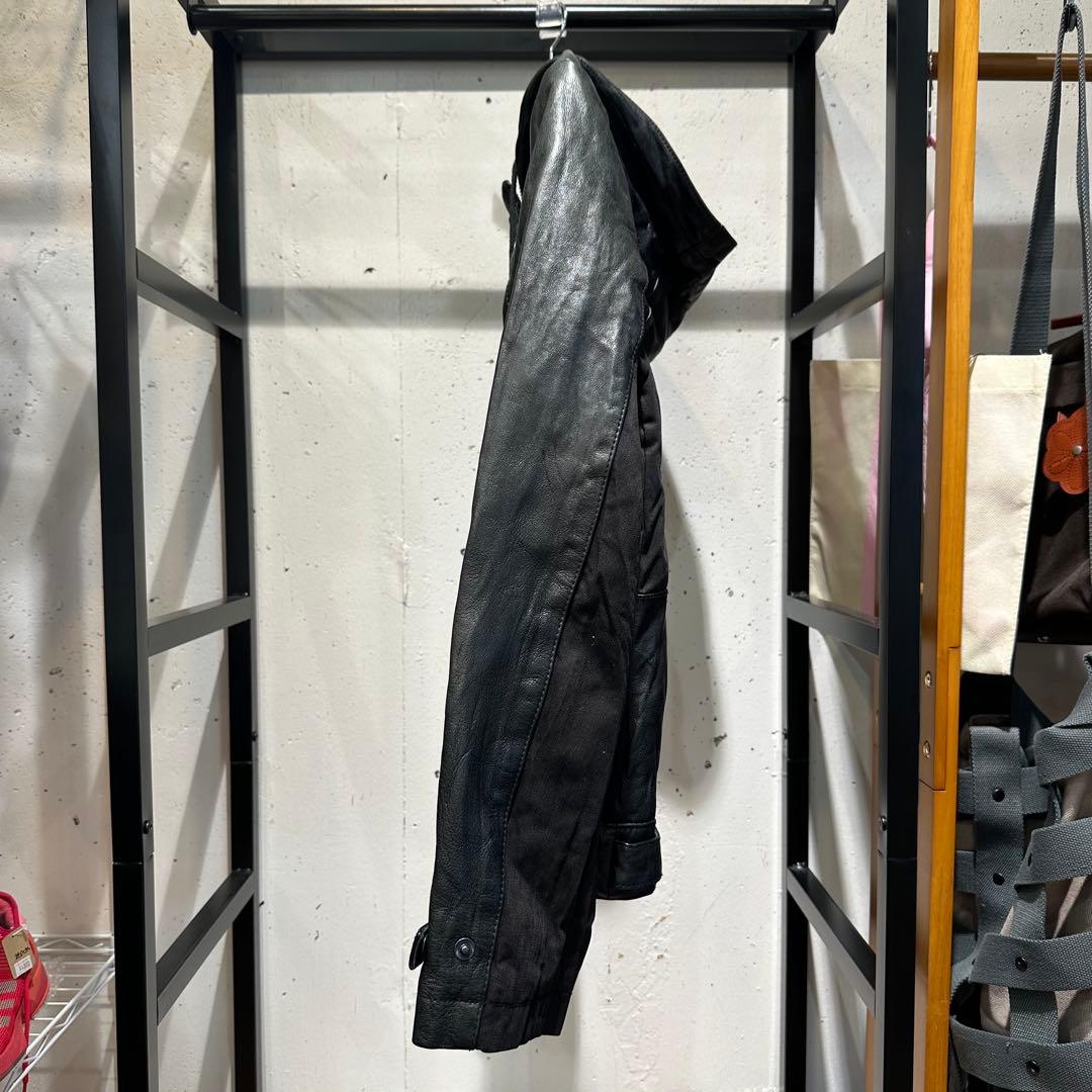 ＊7 for all mankind レザー フーディ S ブラック