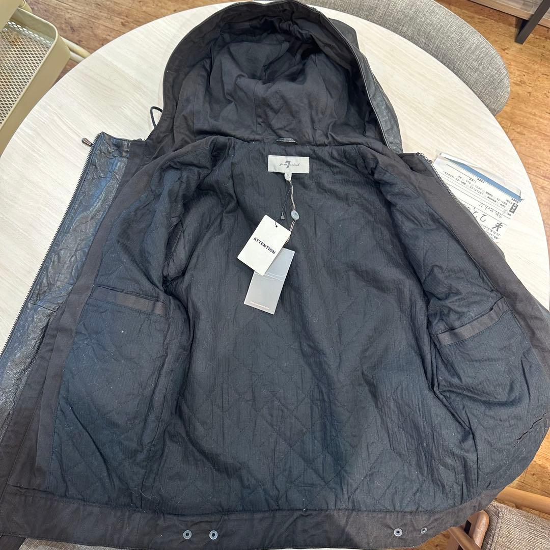 ＊7 for all mankind レザー フーディ S ブラック