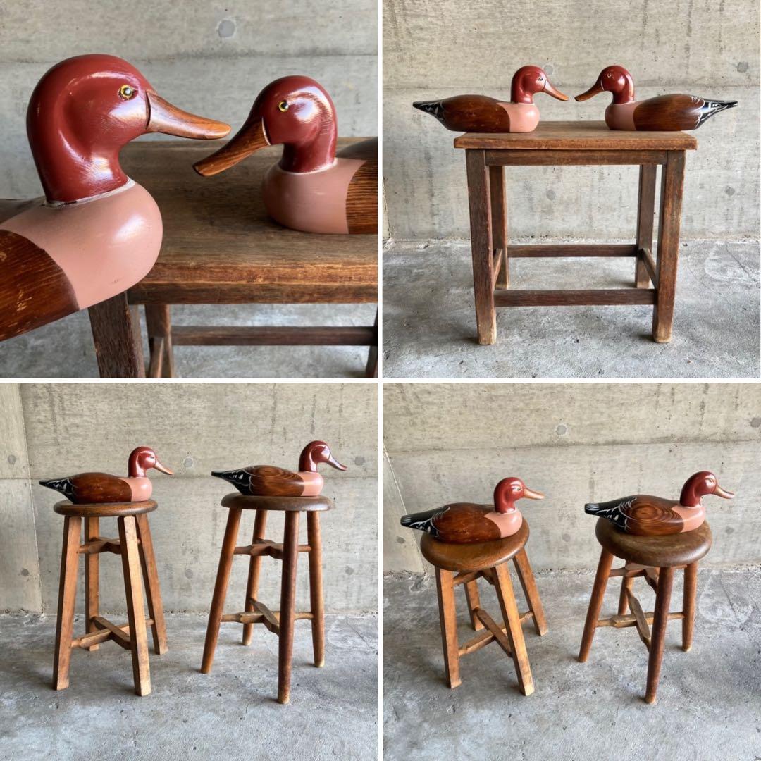 鴨 鳥 置物 オブジェ デコイ 大型 木製 ウッド 2点 レトロ ヴィンテージ