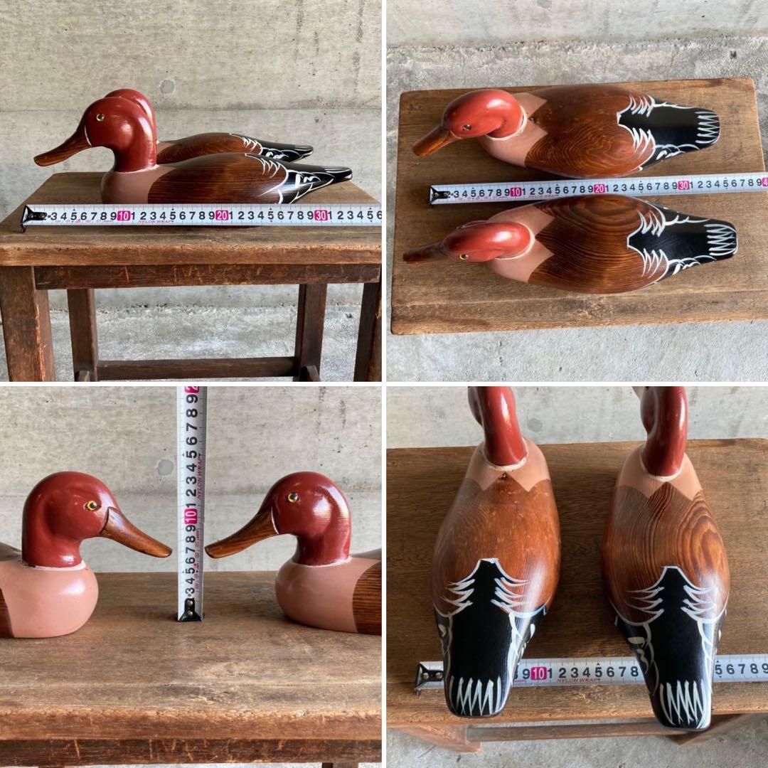鴨 鳥 置物 オブジェ デコイ 大型 木製 ウッド 2点 レトロ ヴィンテージ