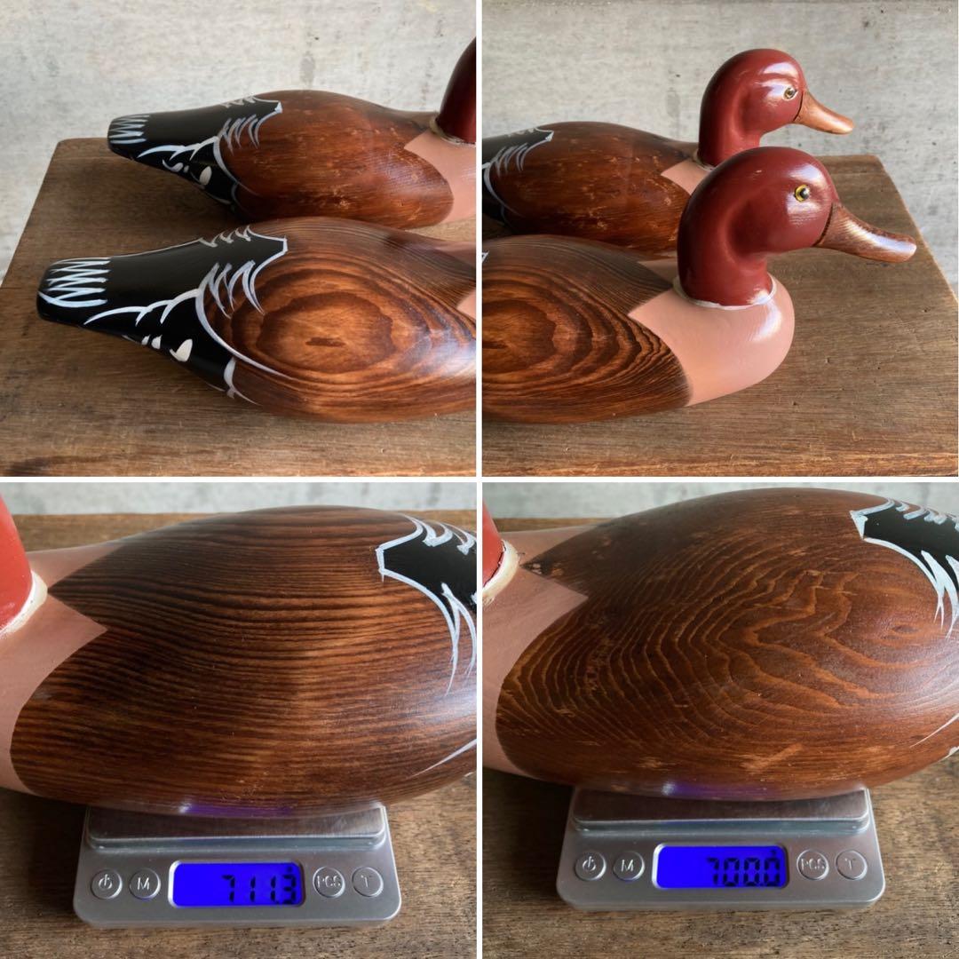 鴨 鳥 置物 オブジェ デコイ 大型 木製 ウッド 2点 レトロ ヴィンテージ