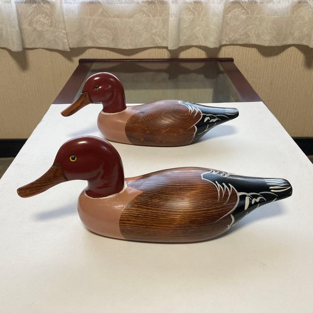 鴨 鳥 置物 オブジェ デコイ 大型 木製 ウッド 2点 レトロ ヴィンテージ