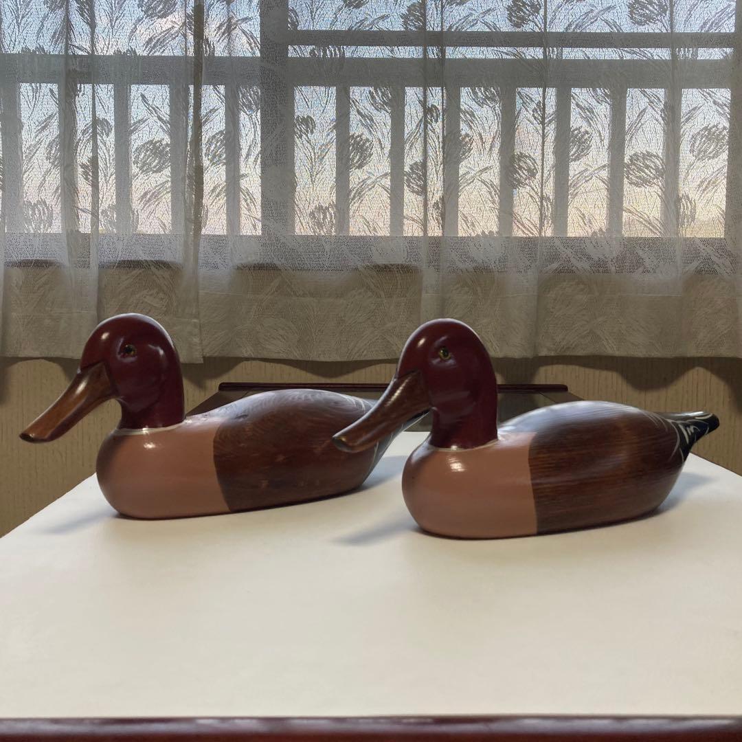 鴨 鳥 置物 オブジェ デコイ 大型 木製 ウッド 2点 レトロ ヴィンテージ