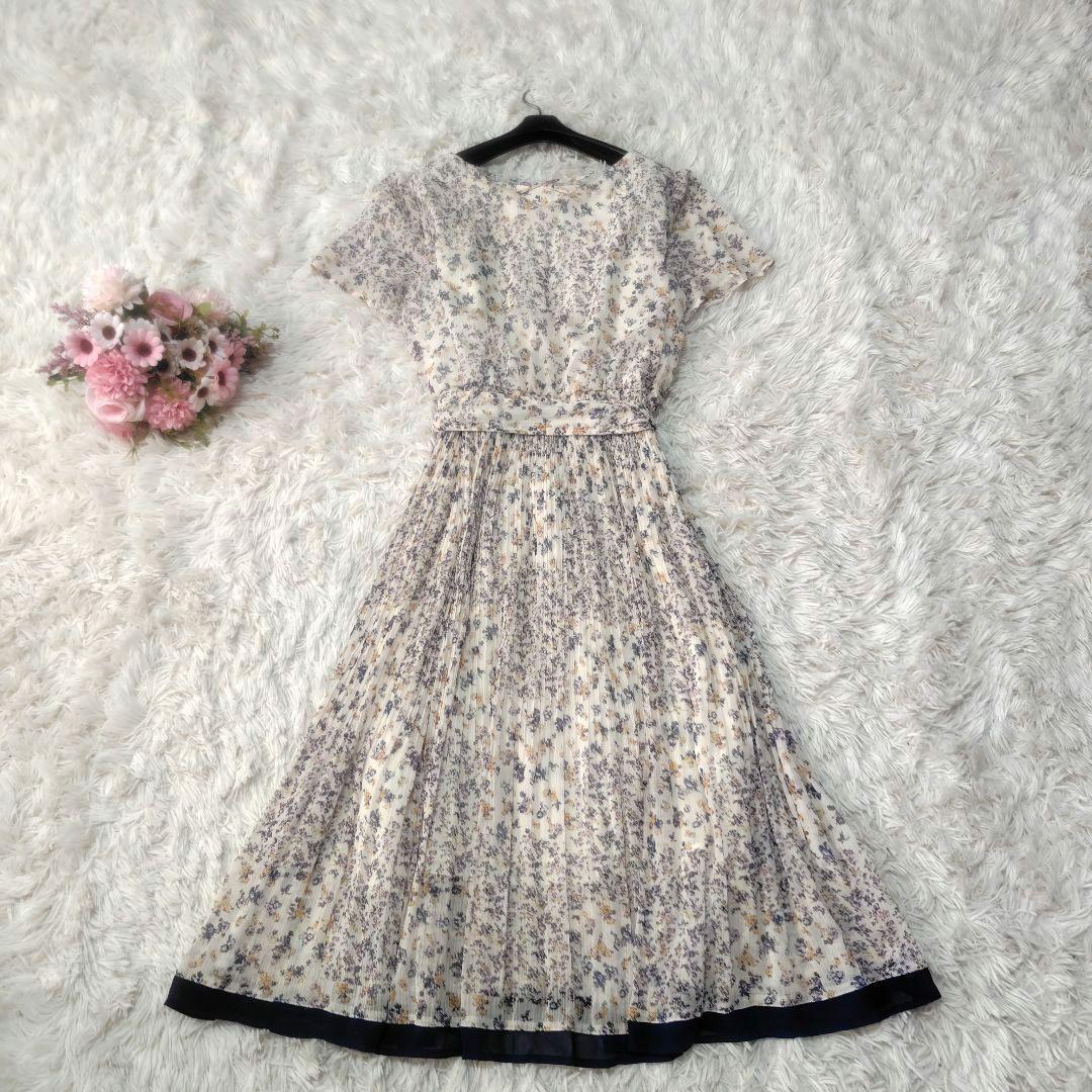 【美品♡希少42】ローズティアラ　シフォンフラワープリーツワンピース 2.7万