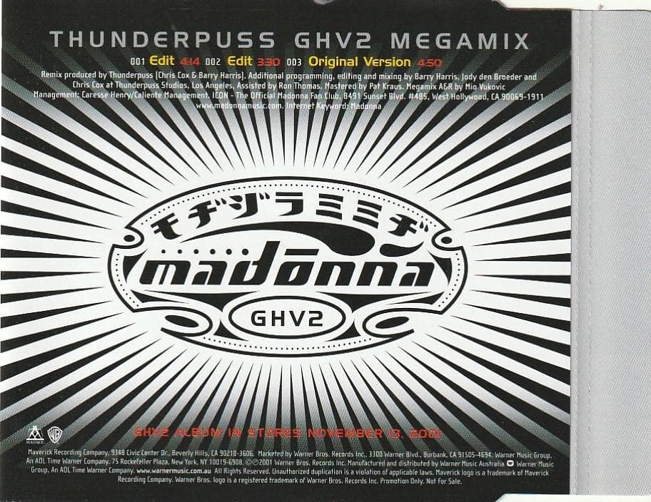 MADONNA　Thunderpuss GHV2 Megamix　ピクチャーCD
