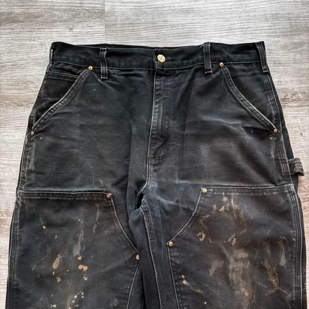 【USA製】Carhartt B01 BLKダブルニー33×30 ペンキ#607