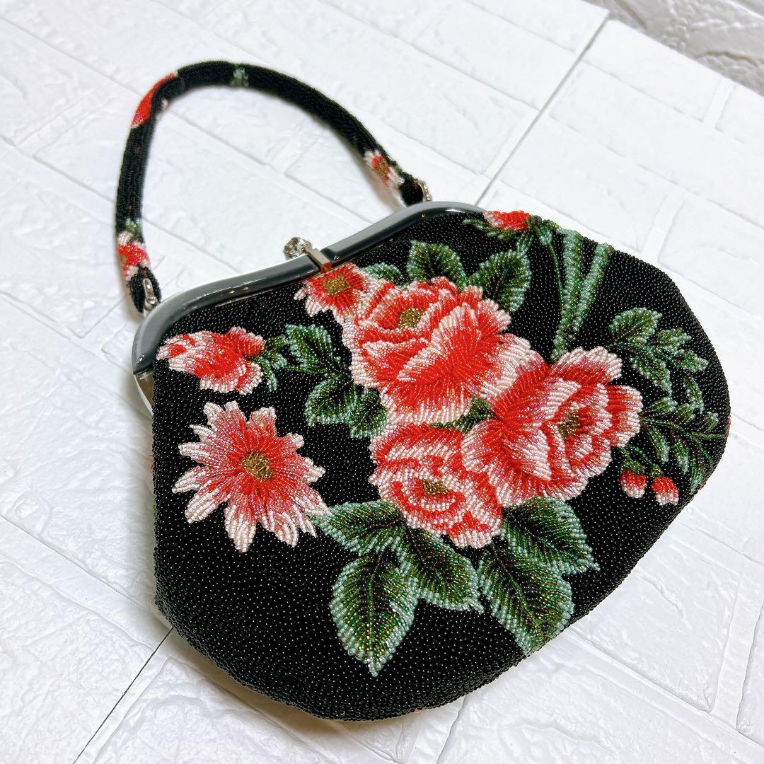 極美品✨️ ビーズバッグ 手刺繍 和装 がま口 高級感 パーティー フォーマル
