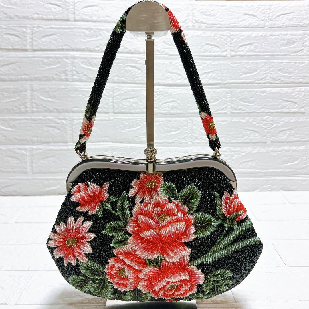 極美品✨️ ビーズバッグ 手刺繍 和装 がま口 高級感 パーティー フォーマル