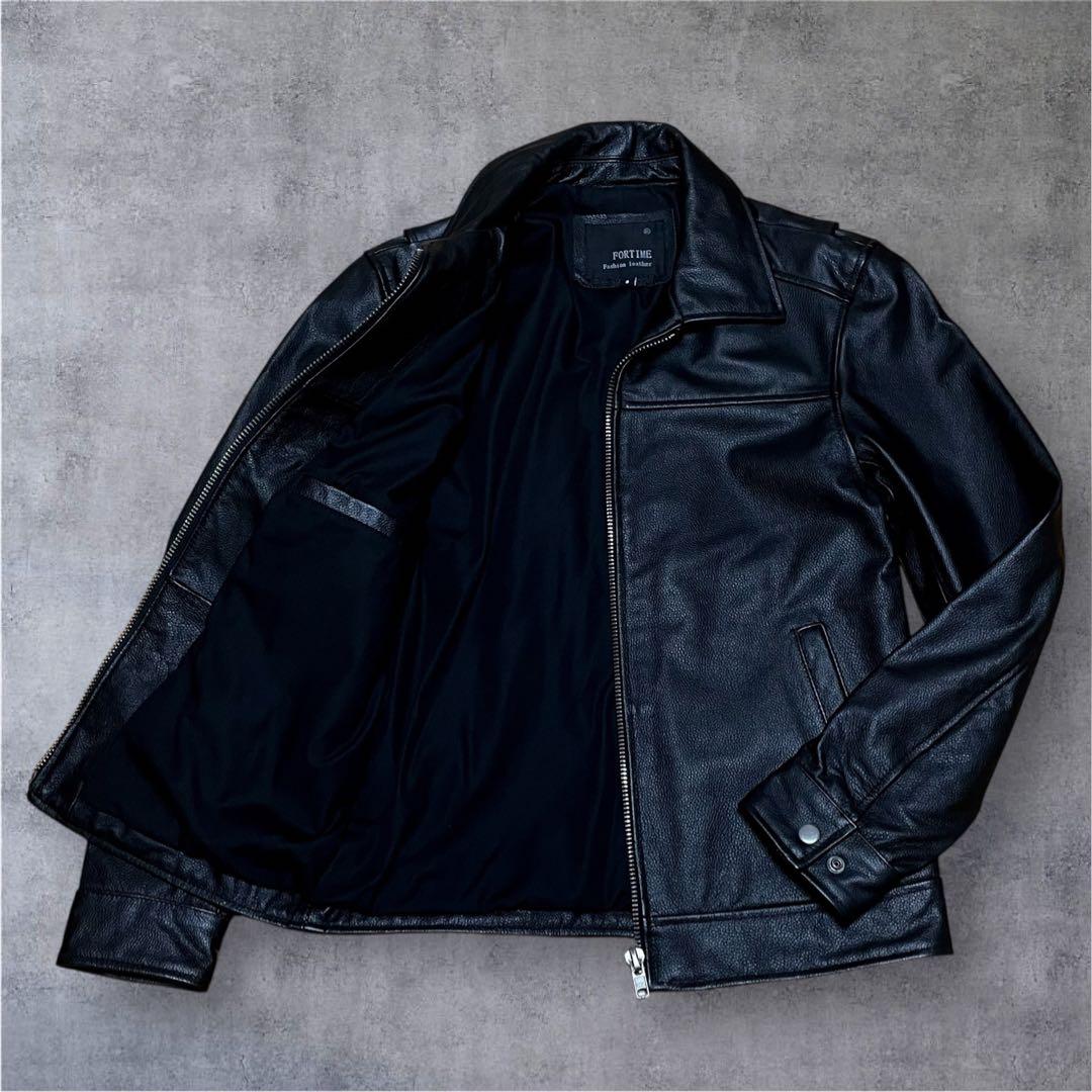【美品】FORTIME 本革 牛革 ライダースジャケット 黒 S Y2K