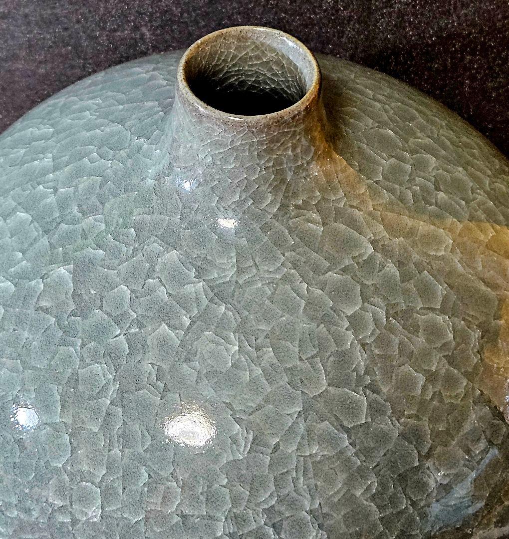 有田焼　日本工芸会正会員　梶原茂正 作 窯変　天青　氷華磁　大壺　オブジェ　共箱
