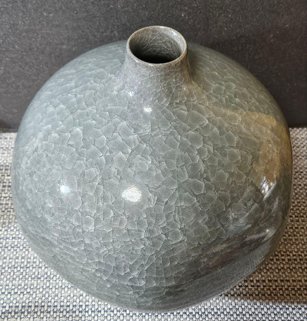 有田焼　日本工芸会正会員　梶原茂正 作 窯変　天青　氷華磁　大壺　オブジェ　共箱