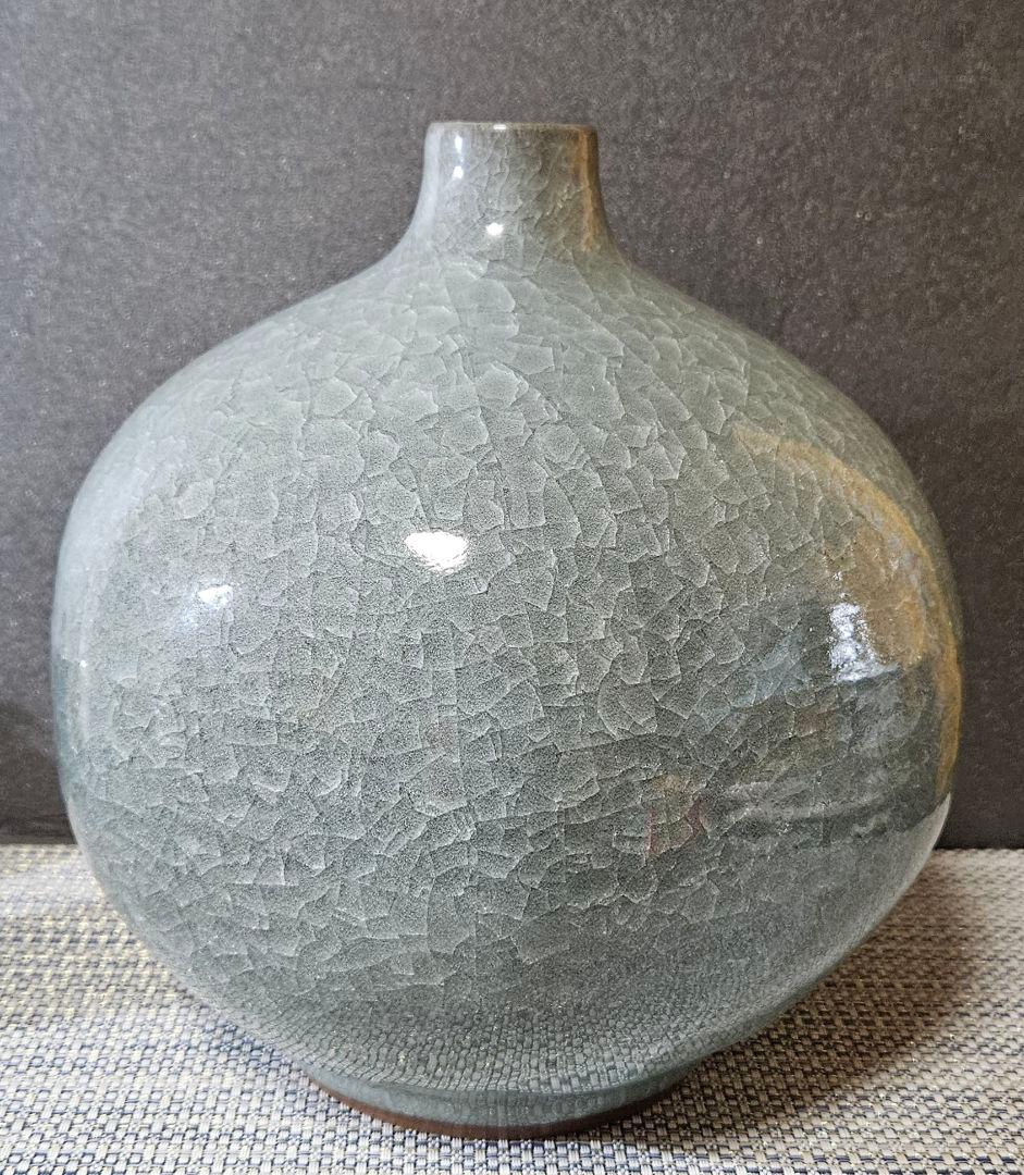 有田焼　日本工芸会正会員　梶原茂正 作 窯変　天青　氷華磁　大壺　オブジェ　共箱