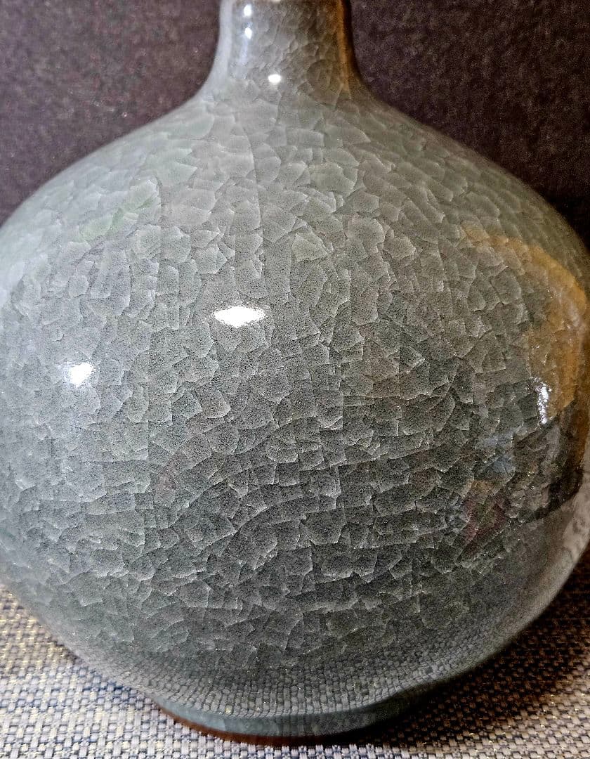 有田焼　日本工芸会正会員　梶原茂正 作 窯変　天青　氷華磁　大壺　オブジェ　共箱