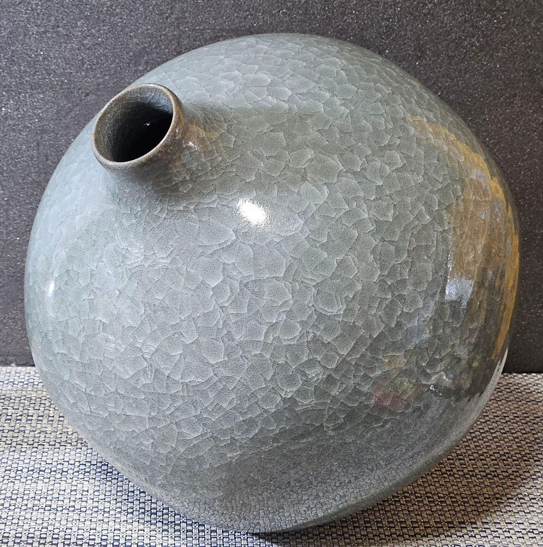 有田焼　日本工芸会正会員　梶原茂正 作 窯変　天青　氷華磁　大壺　オブジェ　共箱