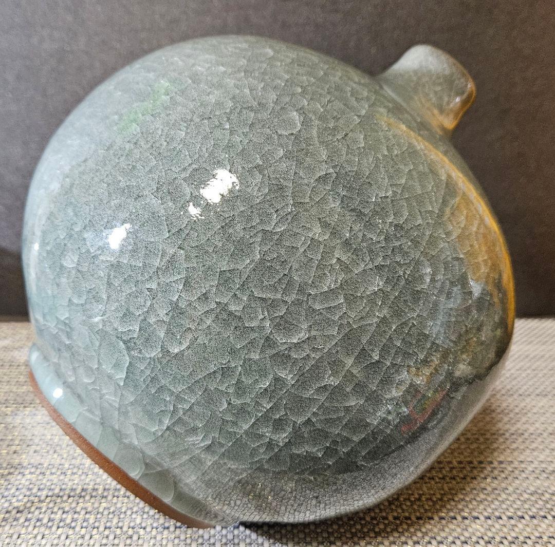 有田焼　日本工芸会正会員　梶原茂正 作 窯変　天青　氷華磁　大壺　オブジェ　共箱