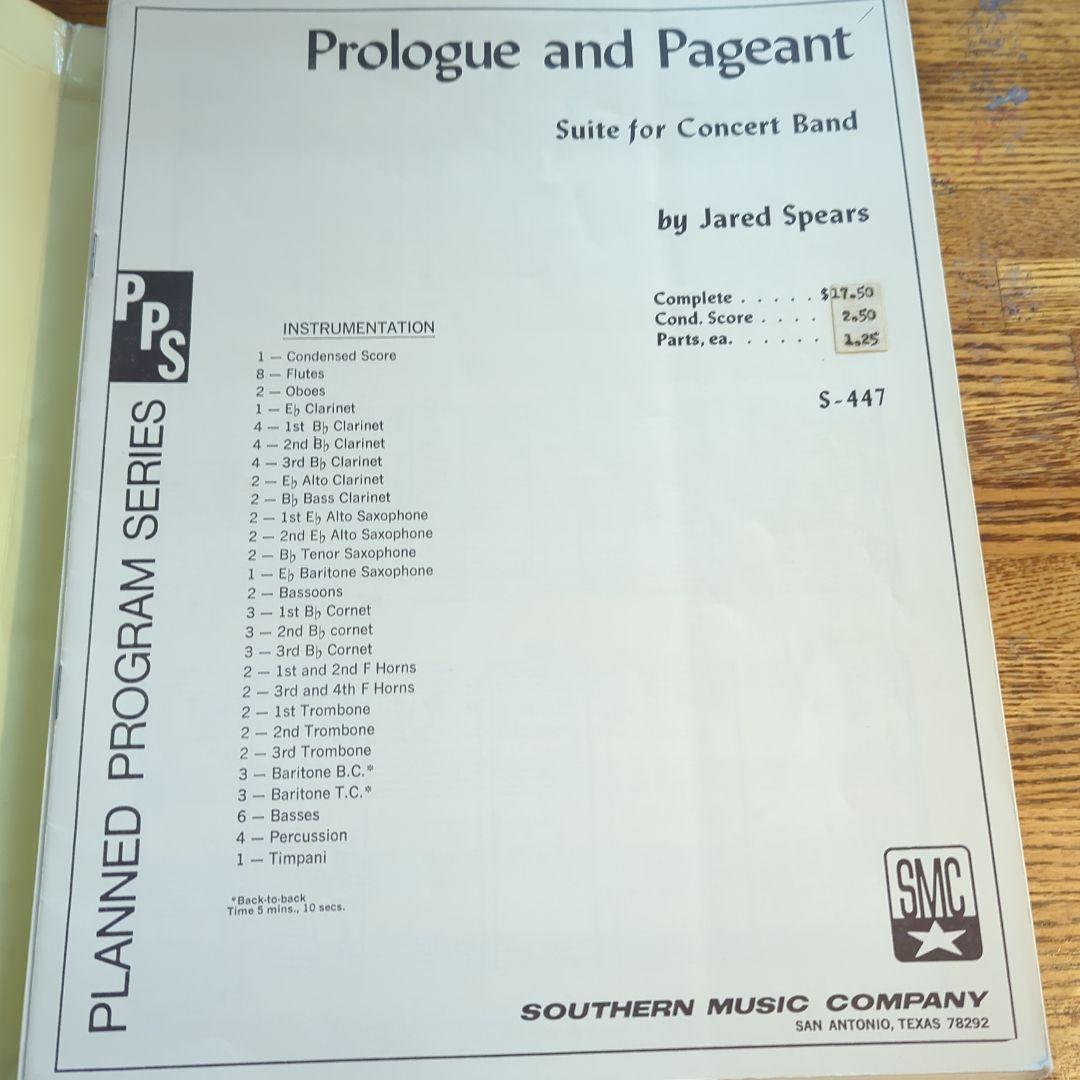 吹奏楽 楽譜 Prologue and Pageant(J.Spears)